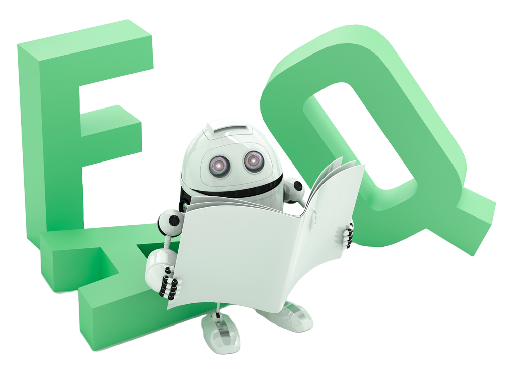 Texto FAQ cmo robo sentado na letra "A" lendro a faq do CleverChat - Sistema de atendimento com chatbot no Whatsapp